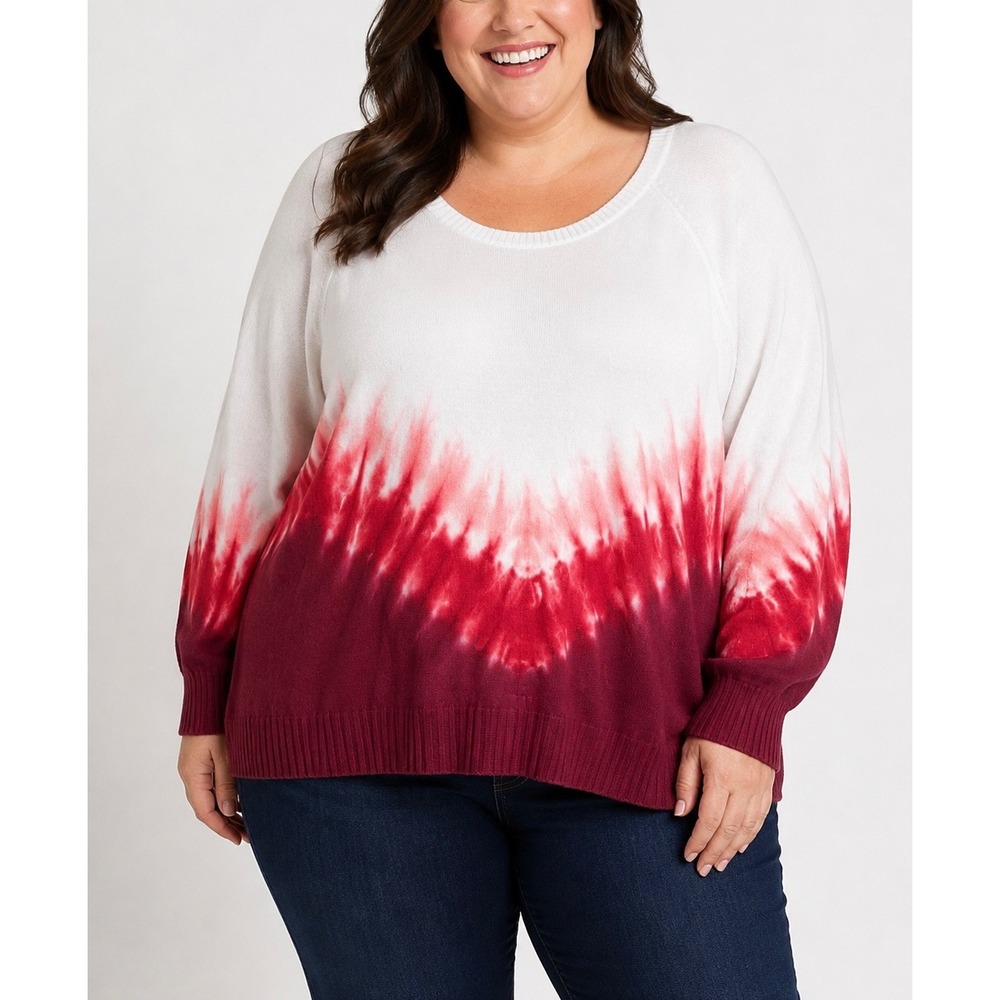 Torrid Sweater Womens 2 White Red Dip Dye Ombre Cotton Knit Boho Pullover Top
